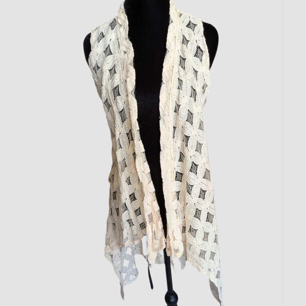 Bohemian Romantic cream Lace Open Front vest/cover-up Size PXL Beach, Coastal